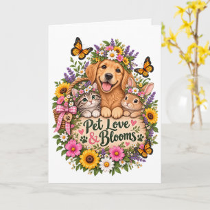 Pets Love & Blooms – Cute Dogs, Cats & Bunny Flora Card