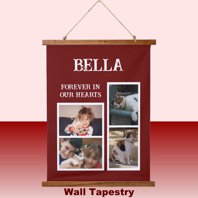 Pets memorial 4 photo forever burgundy white hanging tapestry (Creator Uploaded)
