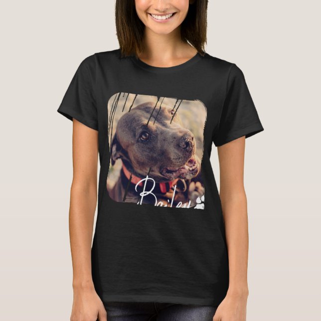 Pets Modern Simple Cool Nge Name And Photo  T-Shirt (Front)
