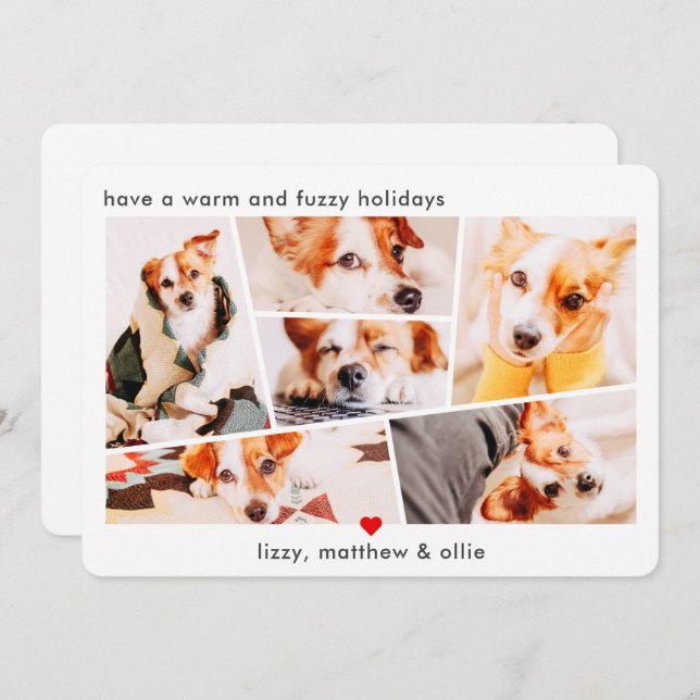 Pets Modern Simple Custom 6 Images Collage Photo Holiday Card (Front/Back)
