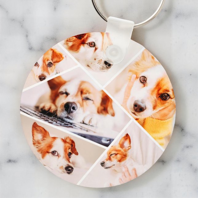 Pets Modern Simple Custom 6 Images Collage Photo Key Ring (Creator Uploaded)
