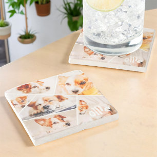 Pets Modern Simple Custom 6 Images Collage Photo Stone Coaster