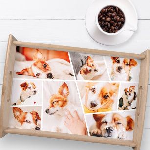 Pets Modern Simple Custom 9 Photos Collage Serving Tray