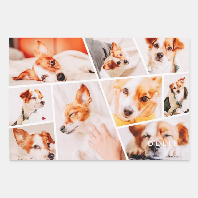 Pets Modern Simple Custom 9 Photos Collage Wrapping Paper Sheet (Front)