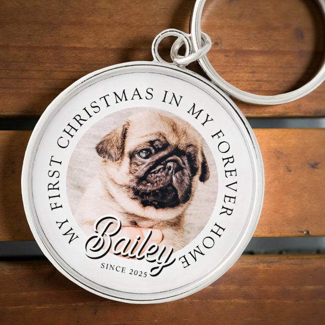 Pet's My First Christmas In Forever Home Modern Key Ring (Creator Uploaded)