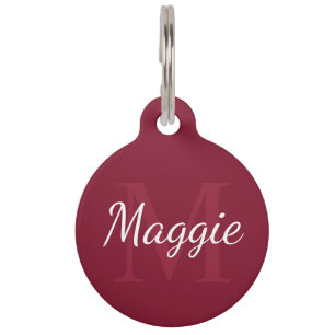 Pet's Name and Monogram Burgundy Red Pet Tag