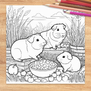Pets Nature Animals Cute Guinea Pigs Colouring Poster
