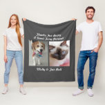 Pet's or Family Photos, Message & Names, Dark Grey Fleece Blanket<br><div class="desc">A cute and fun gift for family or friends. Pets thanking their owner for being “a great fury parent.” Two photos of pets,  or children,  with names and their message in white script text on dark grey background.</div>
