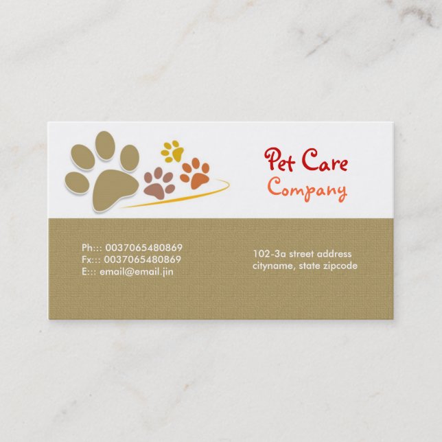 pets Pet Care business card (Front)
