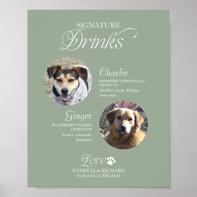 Pets Photo Signature Drinks Wedding Sign (Front)