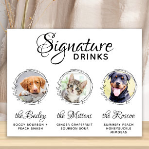 Pets Signature Drinks Bar Custom 3 Photo Wedding  Poster
