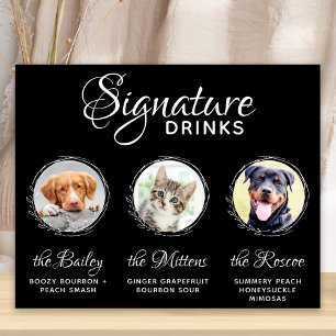 Pets Signature Drinks Black 3 Photo Wedding Bar  Poster