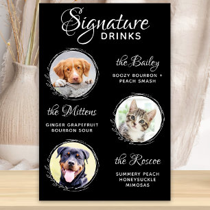 Pets Signature Drinks Custom 3 Photo Wedding Bar Poster