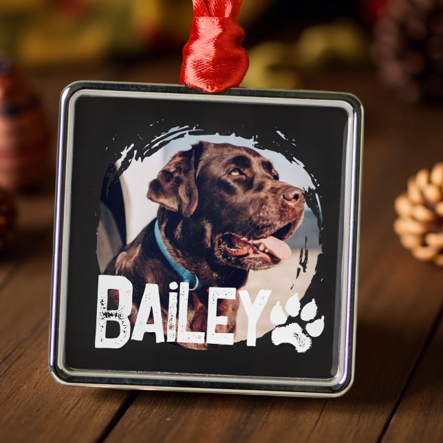 Pet's Simple Modern Cool Grunge Name and Photo Metal Tree Decoration (Creator Uploaded)