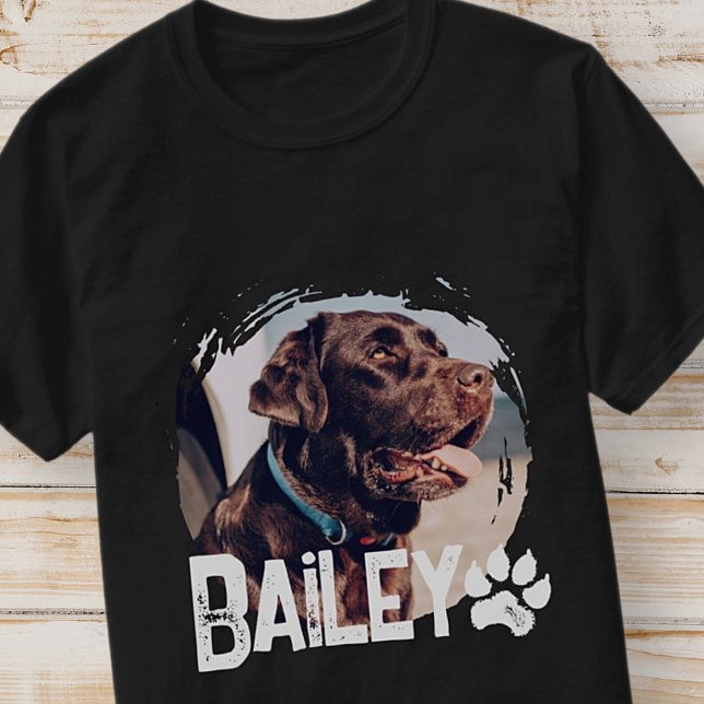 Pet's Simple Modern Cool Grunge Name and Photo T-Shirt (Creator Uploaded)
