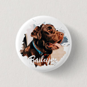 Pet's Simple Modern Cool Typography Name and Photo 3 Cm Round Badge