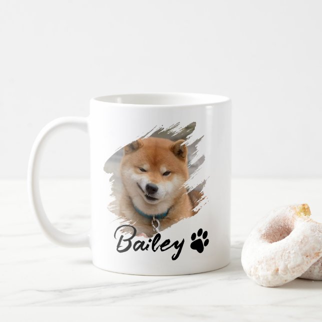 Pet's Simple Modern Cool Typography Name and Photo Coffee Mug (With Donut)