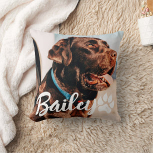 Pet's Simple Modern Cool Typography Name and Photo Cushion
