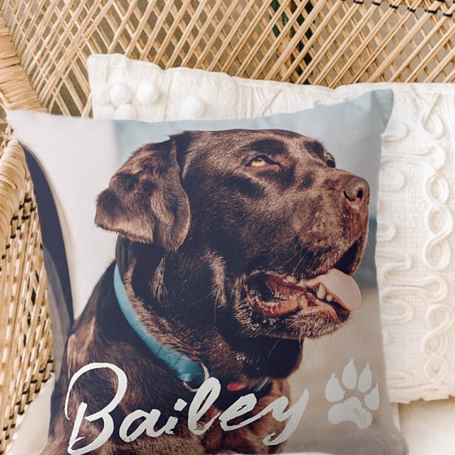 Pet's Simple Modern Cool Typography Name and Photo Cushion (Creator Uploaded)