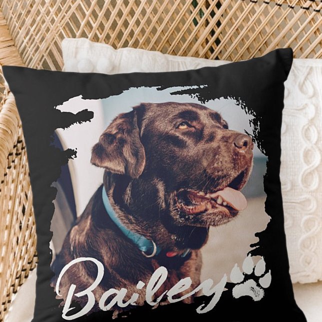 Pet's Simple Modern Cool Typography Name and Photo Cushion (Creator Uploaded)