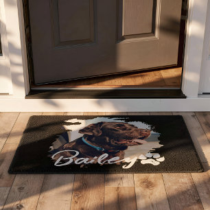 Pet's Simple Modern Cool Typography Name and Photo Doormat