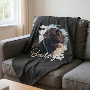 Pet's Simple Modern Cool Typography Name and Photo Fleece Blanket