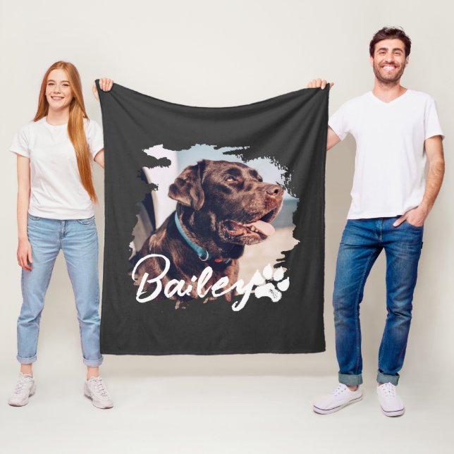 Pet's Simple Modern Cool Typography Name and Photo Fleece Blanket (In Situ)