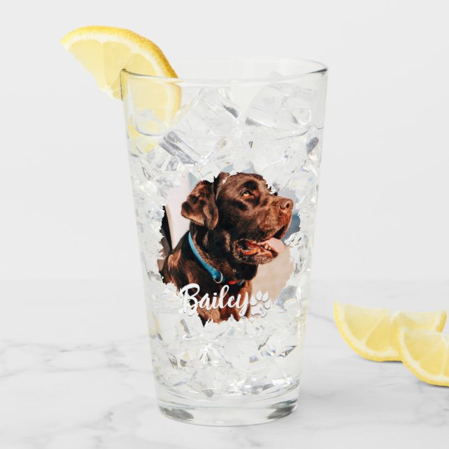 Pet's Simple Modern Cool Typography Name and Photo Glass (Front Ice)