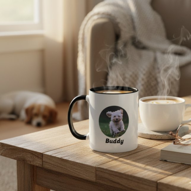 Pet's Simple Modern Cool Typography Name and Photo Mug (Creator Uploaded)