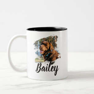 Pet's Simple Modern Cool Typography Name and Photo Two-Tone Coffee Mug