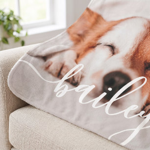 Pet's Simple Modern Elegant Chic Name and Photo Sherpa Blanket