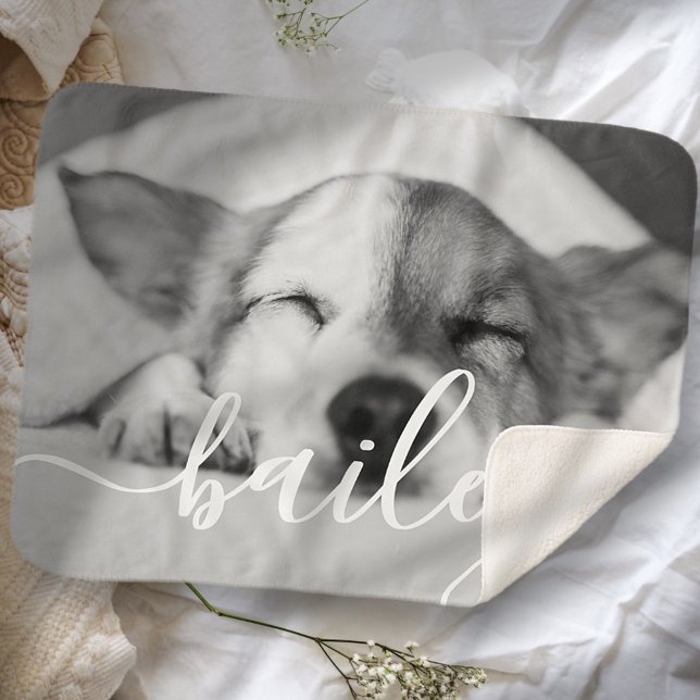 Pet's Simple Modern Elegant Chic Name and Photo Sherpa Blanket (Creator Uploaded)