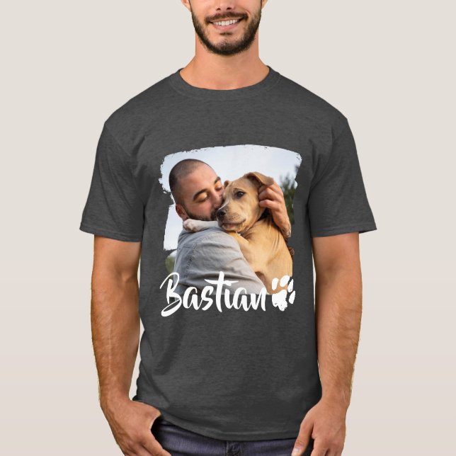 Pet's Simple Modern Typography Name and Photo T-Sh T-Shirt (Front)