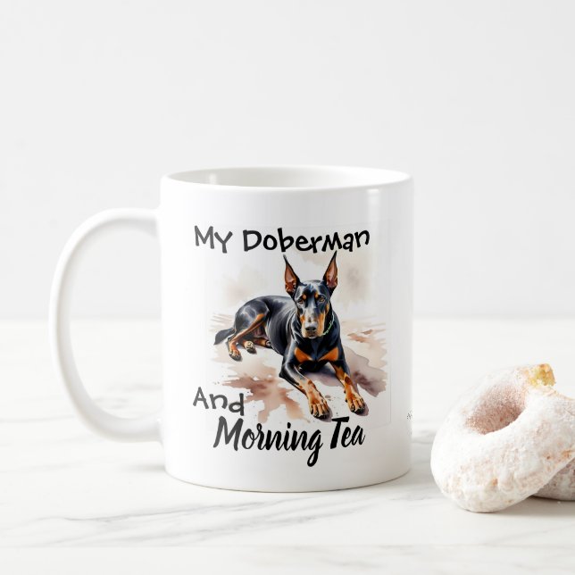Pets Simple ''My Doberman'' Black Personalize Coffee Mug (With Donut)