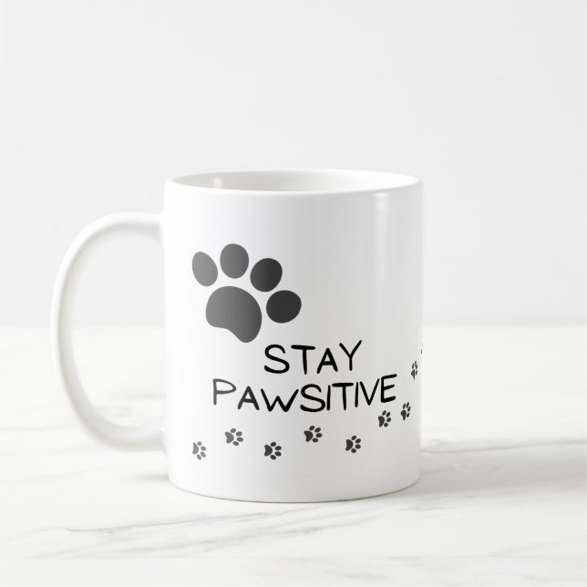 Pets Stay Pawsitive Paw Print Coffee Mug (Left)