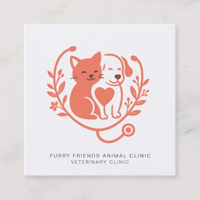 Pets Stethoscope Logo Veterinarian Appointment And Square Business Card (Front)