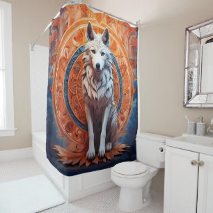 Pets & Wild Animal Portraits on a blue and red Shower Curtain