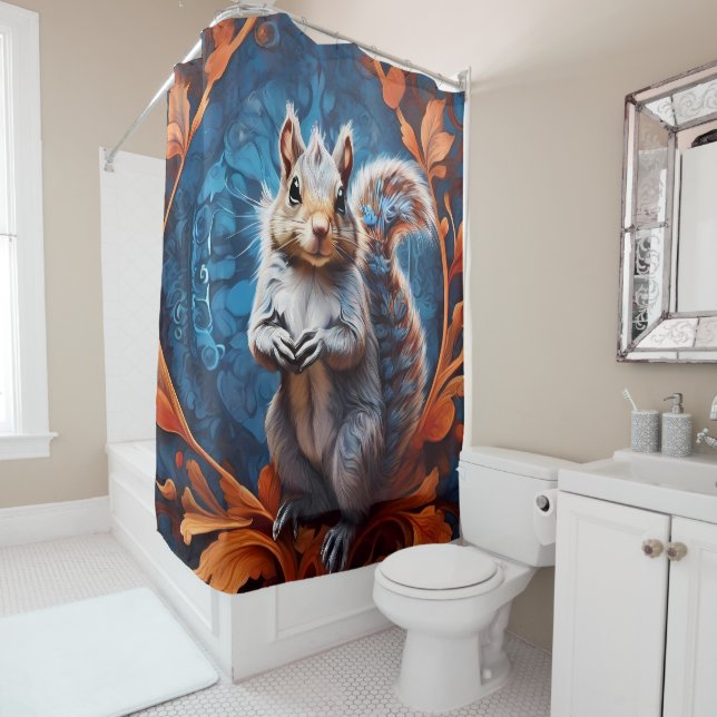 Pets & Wild Animal Portraits with blue and reds Shower Curtain (In Situ)