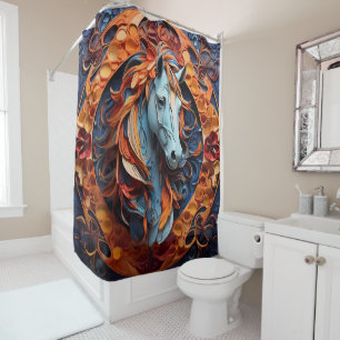Pets & Wild Animal Portraits with blue and reds Shower Curtain