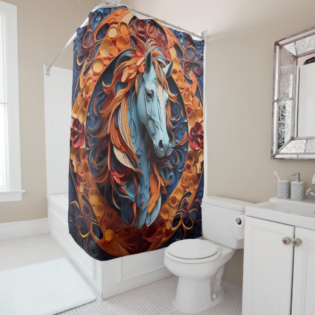 Pets & Wild Animal Portraits with blue and reds Shower Curtain (In Situ)