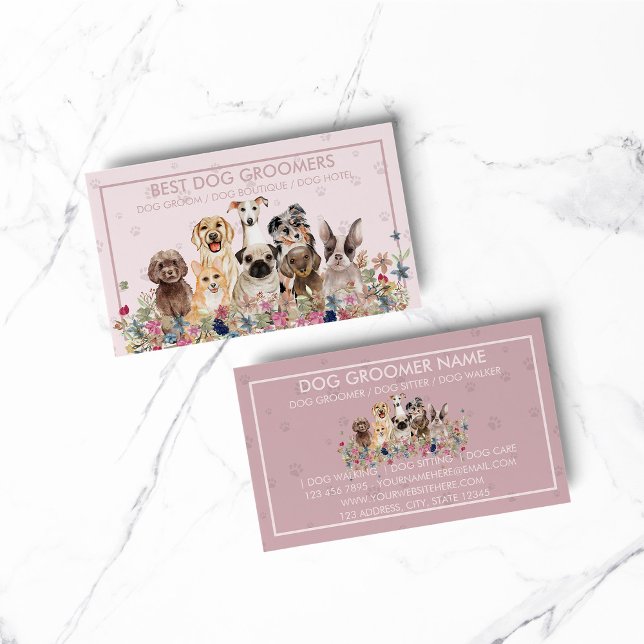 PetSitter dog veterinary pink framed Paws Business Card (pet animal dog cat veterinary farm)