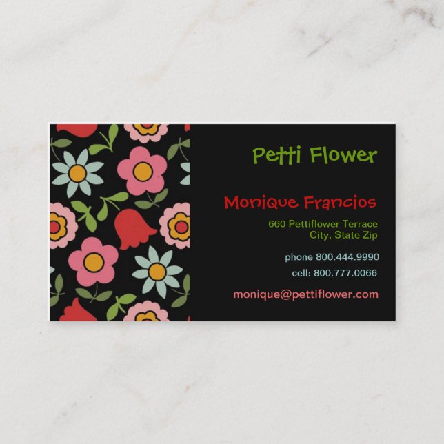 Petti Flower - Black - Business Card (Front)