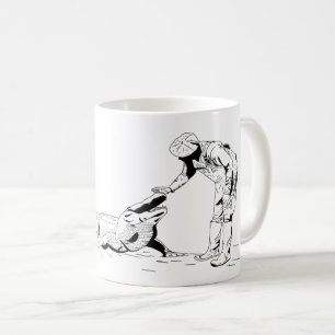 Petting an Alligator Line Art Coffee Mug