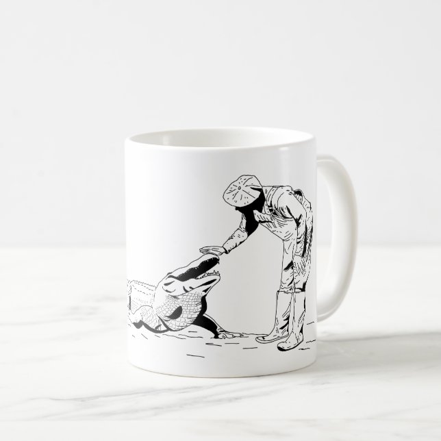 Petting an Alligator Line Art Coffee Mug (Front Right)