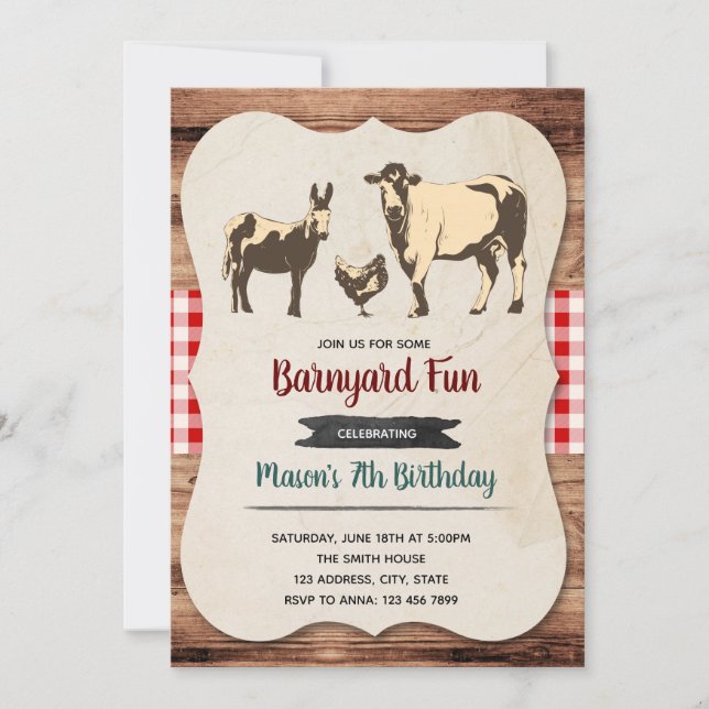 Petting zoo birthday party invitation (Front)