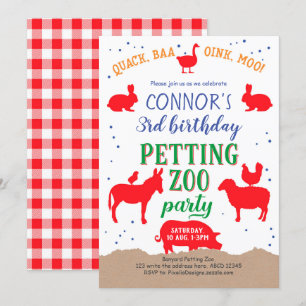 Petting zoo, Boy, Banyard Farm Animal Birthday Invitation