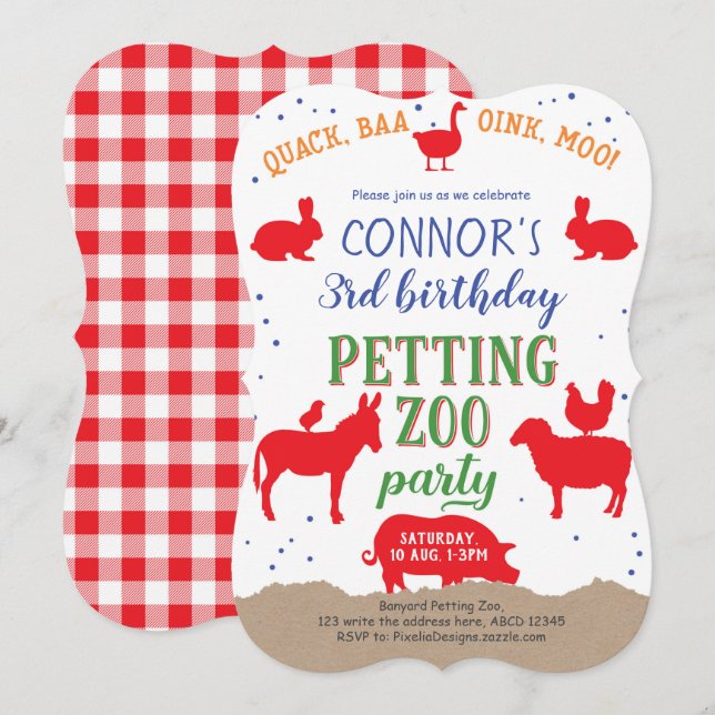 Petting zoo, Boy, Banyard Farm Animal Birthday Invitation (Front/Back)