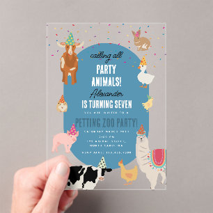 Petting Zoo Party Animals Barnyard Birthday Boy Acrylic Invitations