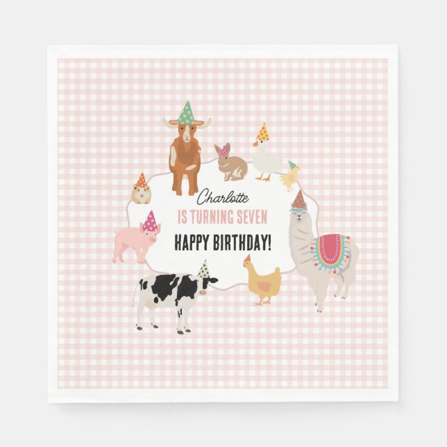 Petting Zoo Party Animals Barnyard Birthday Girl Napkin (Front)