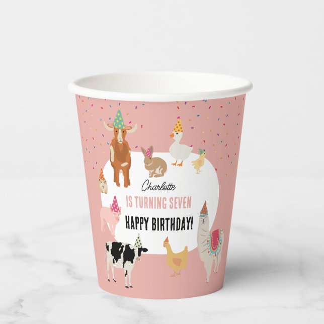 Petting Zoo Party Animals Barnyard Birthday Girl Paper Cups (Front)